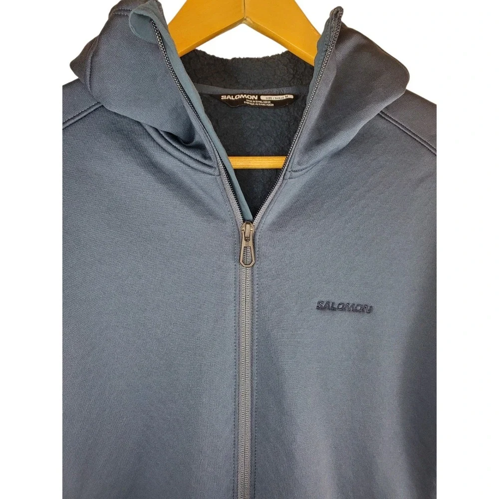 Salomon Outline Men's M Sherpa Fleece Hoodie Full Zip Jacket Minimalist Blue